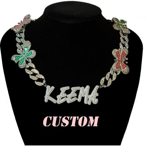 Stunning Butterfly Necklace Custom Bling Icy Name plate Cuban Link Chain, Womens Jewelry Hot Tendy Necklace Gifts for Jewelry