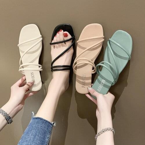 Sandals Women 2021 Summer Shoes Woman Flat Sandalias Mujer Thin Strips Woman Beach Shoes Ladies Open Toe Flat Heels Sandals