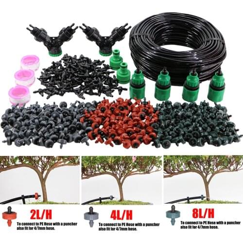 5-50M 2L 4L 8L Drip Irrigation System Garden Hose Watering Set Compensation Regulator Systems 4/7 Mm Kits 4 Way Micro Watering