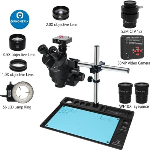 3.5X-90X Simul-Focal Continuous Zoom Trinocular Stereo Microscope 38MP HD USB Camera 1/2 CTV C-Mount Lens Adapter Big Workbench