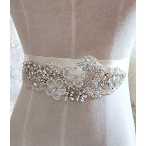 Gorgeous Rhinestone Crystal Applique With 3D Chiffon Flowers For Bridal Accessories Wedding Dress Sash Haute Couture Costume