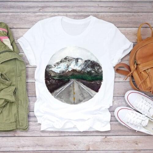 Women Mountain Painting 90s Short Sleeve Fashion Print Lady T-shirts Top Womens Graphic T Shirt Ladies Female Tee T-Shirt
