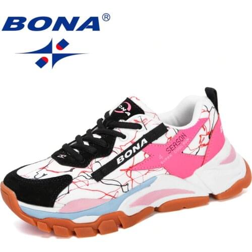 BONA Womens Running Shoes Breathable Outdoor Walking Shoes Woman Lace up High Tech Sneakers Comfortable Jogging Sports Shoes