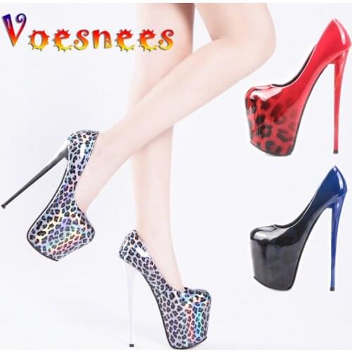 Voesnees Womens Shoes Pumps Heels Leopard Think High Heel 19 CM Sexy High Shoes Platform Shallow Mouth shoes for Women