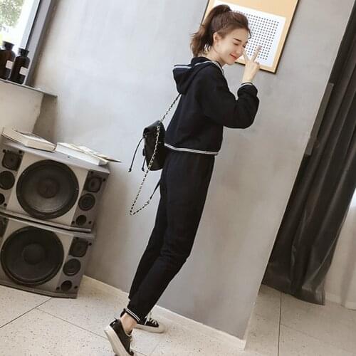 Womens Even Midnight Loose Leisure Long Pants Motion Suit Woman Twinset Black Streetwear Loose Casual Two Piece Sets