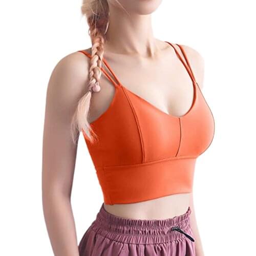 Women Sports Bra with Double Shoulder Straps Sexy V-neck Navel Solid Color Summer Clothing