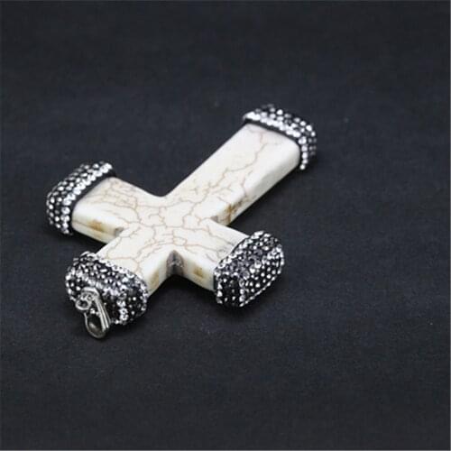 1pcs Natural white cross crackle stone pave rhinestones pendant charm druzy quartz pendant for necklace/earring as best gift