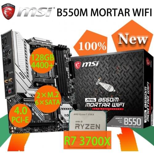 100% MSI MAG B550M MORTAR WIFI Motherboard + CPU AMD Ryzen 7 3700X Set DDR4 128GB 4400 M.2 PCI-E 4.0 USB3 Desktop B550 Placa-mãe