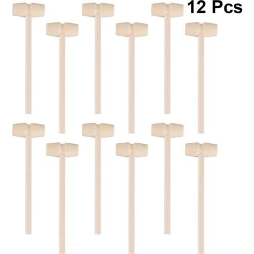 12pcs Kid Wood Mallet Toy Mini Cute Hammer Child Solid Wood Mallet Wood Hammer Toy