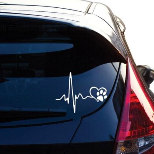 13CM*10.3CM Heartbeat Love Dog Footprints Funny Vinyl Car Sticker Decal Creative