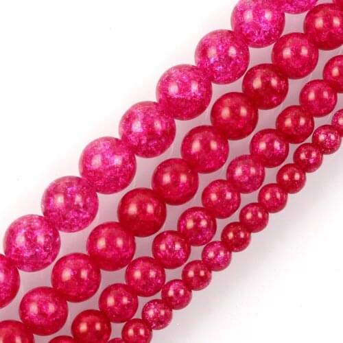 15"Strand Rose Red Round Cracked Crystal Stone Beads Loose Spacer Beads For Jewelry Making Bracelet Neck 6-12mm