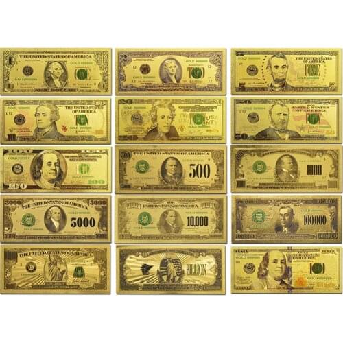 15pcs GOLD BANKNOTE SET 1,2,5,10,20,50,100 ,500,1000,5000,10000,100000,1 Million,1 Billion New USD100 US BANK NOTE DOLLAR BILL