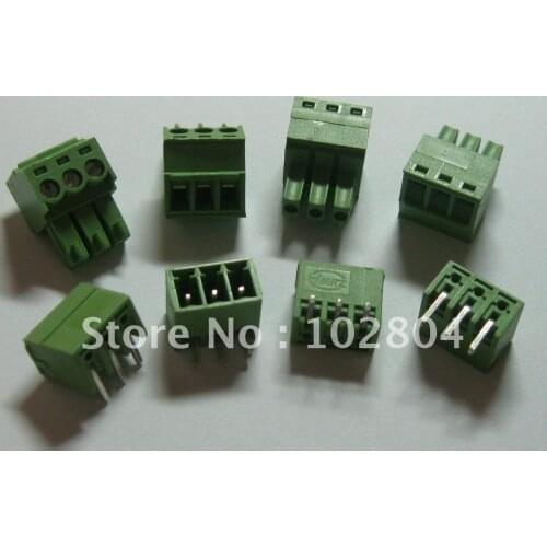 20 pcs Angle 3pin/way Pitch 3.5mm Screw Terminal Block Connector Green Color Pluggable Type with angle pin