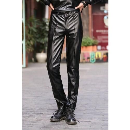 27-44 ! Mens casual motorcycle leather pants plus size personality patchwork tight fitting male trousers stage singer costumes