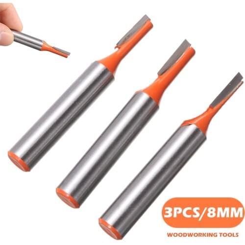 3pcs 8mm Shank Single Flute Straight Bit Milling Cutter For Wood Carbide Groove Cutter Router Bits Woodwork Tool