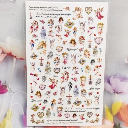3D Stickers for Nails Flowers Love Virgin Angel Nail Foil Sliders Fashion Manicure Sticker Cute Cartoons Nail Art Decoration