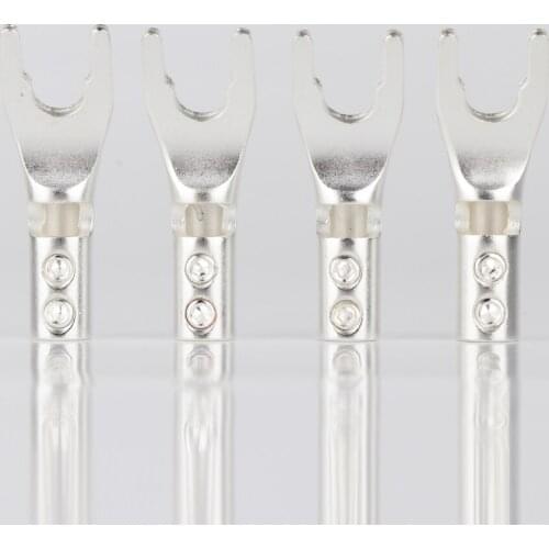 4PCS SY1536 Pure copper Silver Plated Spade Plug Speaker Cable Wire Connector HiFi Fork Connector