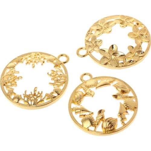 55KA 10 Pcs/Set Round Floral Frame Metal DIY Epoxy Resin Crafts UV Resin Exquisite Carved Jewelry Pendant Earrings Hollow Charms