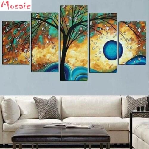 5D DIY Full square Diamond Painting 5pcs Money Tree abstract Painting Diamond Rhinestone Embroidery Cross Stitch Mosaic decor