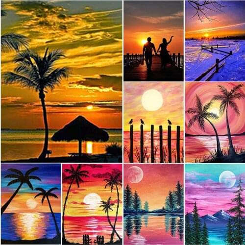 New DIY 5D Diamond Painting Full Square Round Drill Sunset Diamond Embroidery Scenery Cross Stitch Manual Art Home Decor Gift