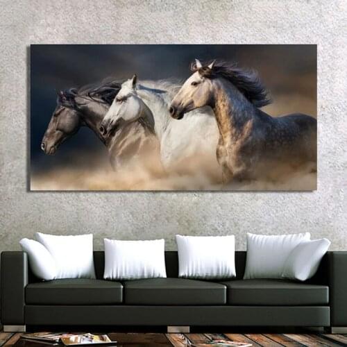 Large Three Running Horses diamond Painting full square round mosaic diamond set 3d cross Stitch Entrance hallway Decor A1917