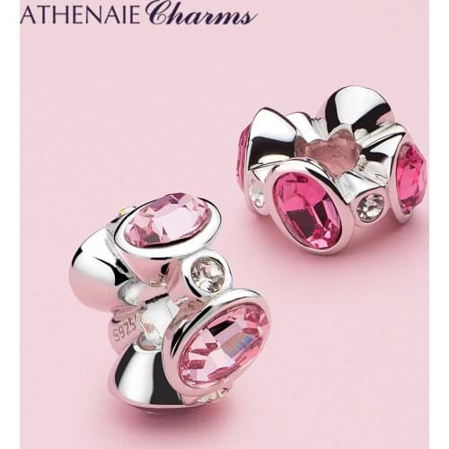 ATHENAIE Sparking Rose Red and Pink Oval Crystal CZ Charms fit 925 Sterling Silver Snake Bracelet & Bangle Women Jewelry