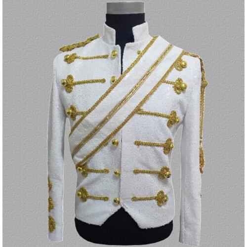 Sequins blazer men suits designs jacket mens stage costumes for singers clothes dance star style dress punk rock white fashion