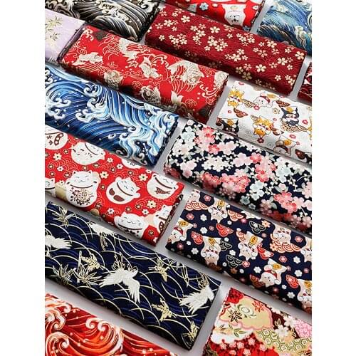 Japanese Style Bronzing Cotton Fabric Japanese Style Printed Cloth Diablement Fort Clothing Cheongsam Hanfu Clothes Fabric