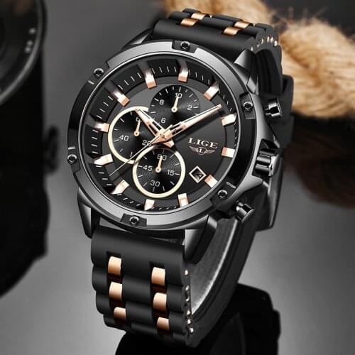 Watch Men 2020 LIGE Black Business Classic Mens Watches Top Brand Luxury Male Waterproof Silicone Strap Sport Chronograph Clock