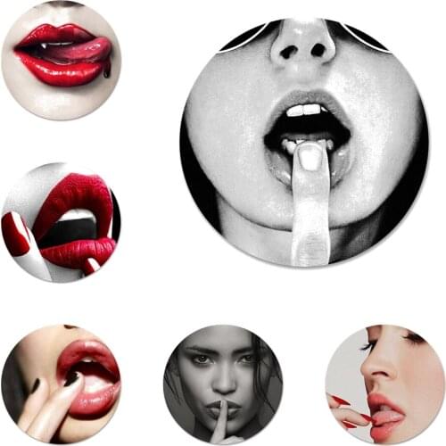 Sexy woman sexy lips Icons Pins Badge Decoration Brooches Metal Badges For Backpack Decoration 58mm