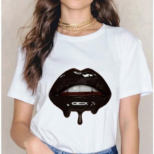 2021 goth tops tshirts harajuku vogue tshirt funny lipstick Black Lip Makeup art vintage t shirt top women clothes streetwear