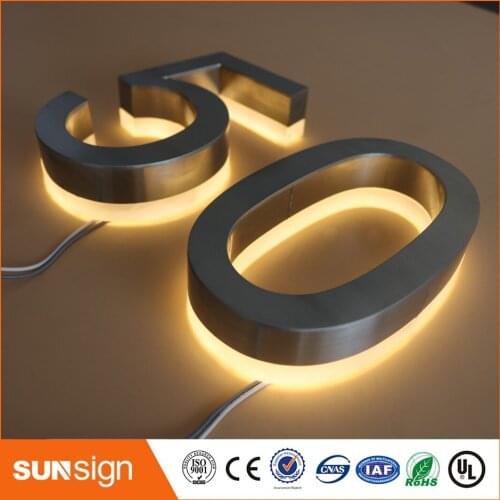 H 30cm Custom stainless steel LED house numbers lighted