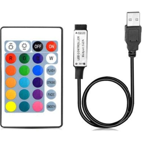 VIPMOON DC 5V 24Key IR Remote Controller USB Powered Wireless Control for 5050 3528 RGB LED Strip Lights