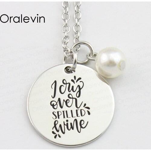 JOY OVER SPILLED WINE Inspirational Hand Stamped Engraved Custom Pendant Necklace for Women Gift Jewelry,10Pcs/Lot, #LN852