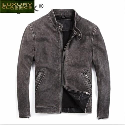 Leather 100% Jacket Genuine Men Autumn Winter Men Jacket 2021 Streetwear Motorcycle Fit Natural Real Cow Leather Coat 805