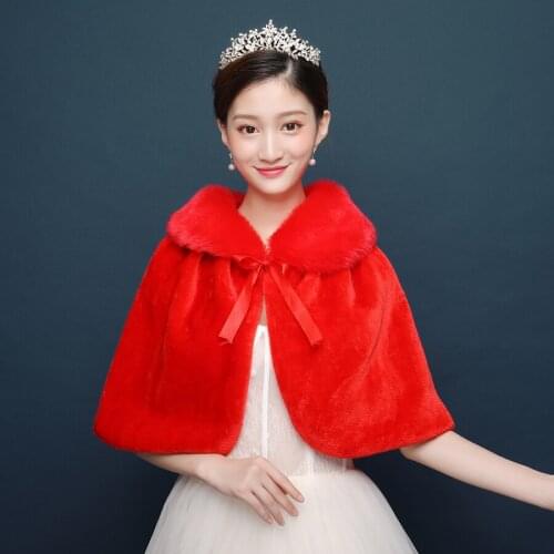Free Size Red Bridal Wraps Cheap Faux Fur Winter Wedding Coats In Stock High Quality Jacket Shrug Shawl Wedding Accessories
