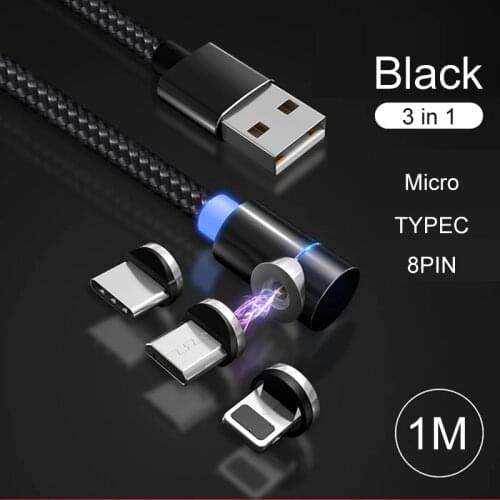 LED Magnetic Micro USB Charging Cable for iPhone Samsung Huawei Xiaomi USB Type C Magnetic Charger Cable Mobile Phone Cables