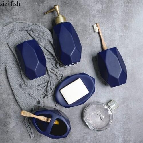 Matte Ceramic Bathroom Accessories Portable Soap Dispenser Toothbrush Holder Mouthwash Cup 5 Pcs/set Bath Supplies Storage Trays