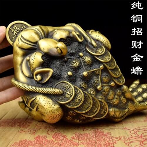 Copper brass ornaments large toad Zhaocai antique old copper toad feng shui home furnishingsroom Art Statue