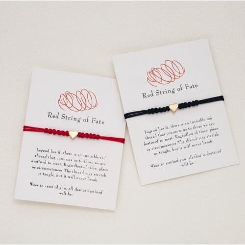 Meetvii Fashion Gold Heart Charm Bracelet For Friendship Couple Black&Red Rope Knot Bracelets Women Man Lucky Wish Jewelry