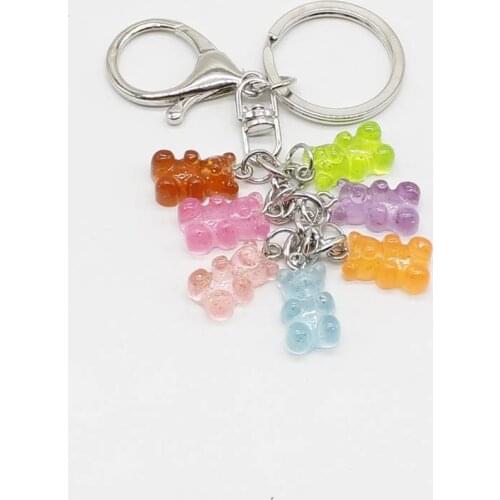 Cute candy color cartoon bear keychain DIY handmade colorful resin bear bag pendant jewelry