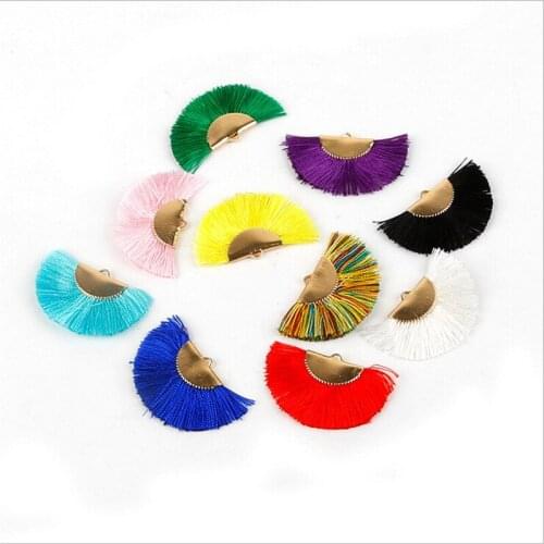 2pcs/lot 45mm multi fan silk tassel for diy earrings garment jewelry making charms craft small tassels with gold cap accessories