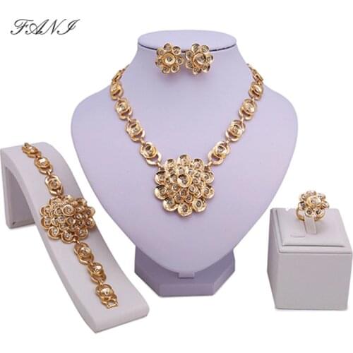 Fani Fashion African Beads Brand Jewelry Set Exquisite Dubai gold-color Jewelry Set Wholesale Nigerian Wedding Bridal Bijoux