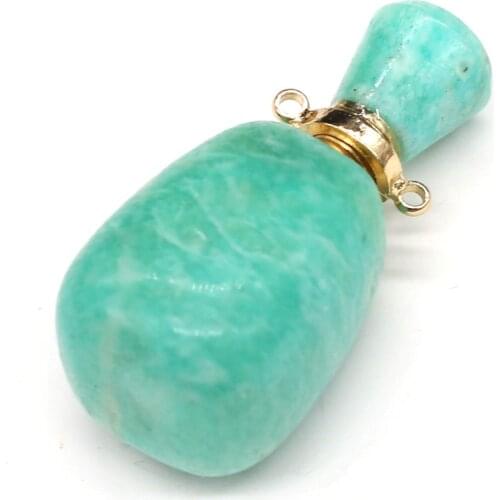 Natural Stone Perfume Bottle Pendant Amazonites Essential Oil Diffuser Charms Various Shapes for DIY Jewelry Making 17x35mm