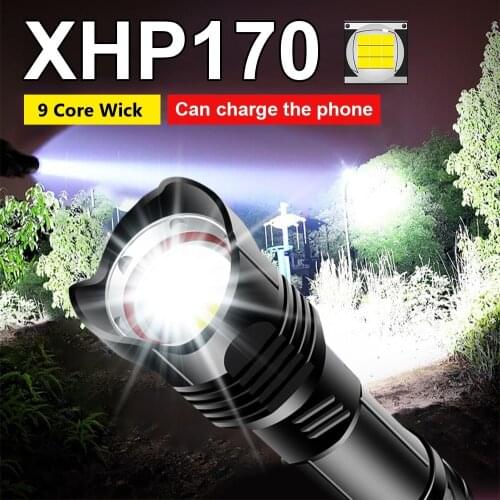 Newest 9 Core XHP170 Most Powerful Led Flashlight Torch Usb Rechargeable Flash Light Zoom Tactical Flashlight 18650 Hunting Lamp