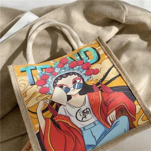 New Chinese Style Womens Fashion Canvas Bag Womens Traditional Peking Opera Personalized Creative Handbag Bento Tote Bag