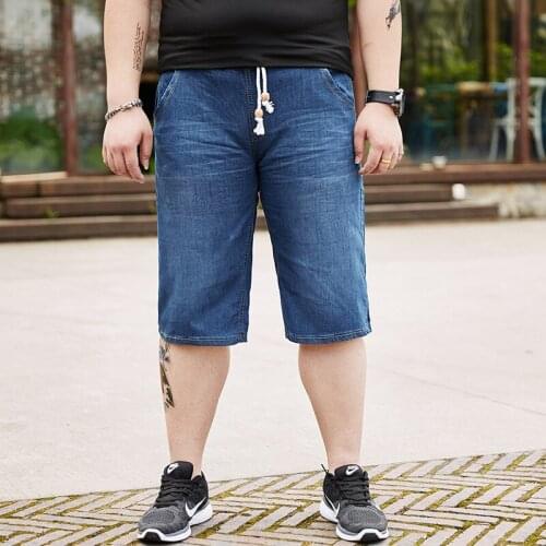 New arrival fashion Loose Short Jeans Men Elastic Waist Trousers Thin Casual Knee Length plus size 32 33 34 36 38 40 42 44 46 48