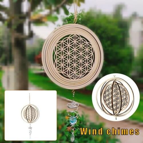 Newly Wooden Wind Chimes Outdoor 3D Rotating Spinner Garden Yard Home Window Decor Spiral Windchimes