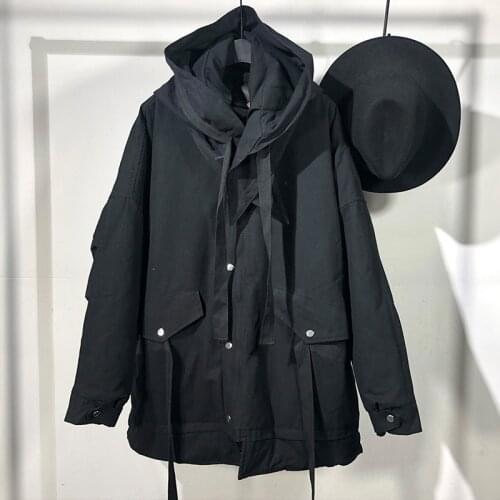 Owen Seak Men Cotton Jacket Gothic Style Mens Clothing Winter Snow Zipper High Street Men Solid Oversized Black Coat