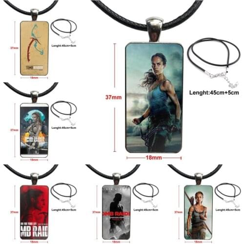 For Child Fashion Glass Cabochon Necklace With Women Statement Pendant Rectangle Necklaces Jewelry Tomb Raider 2018 Lara Croft